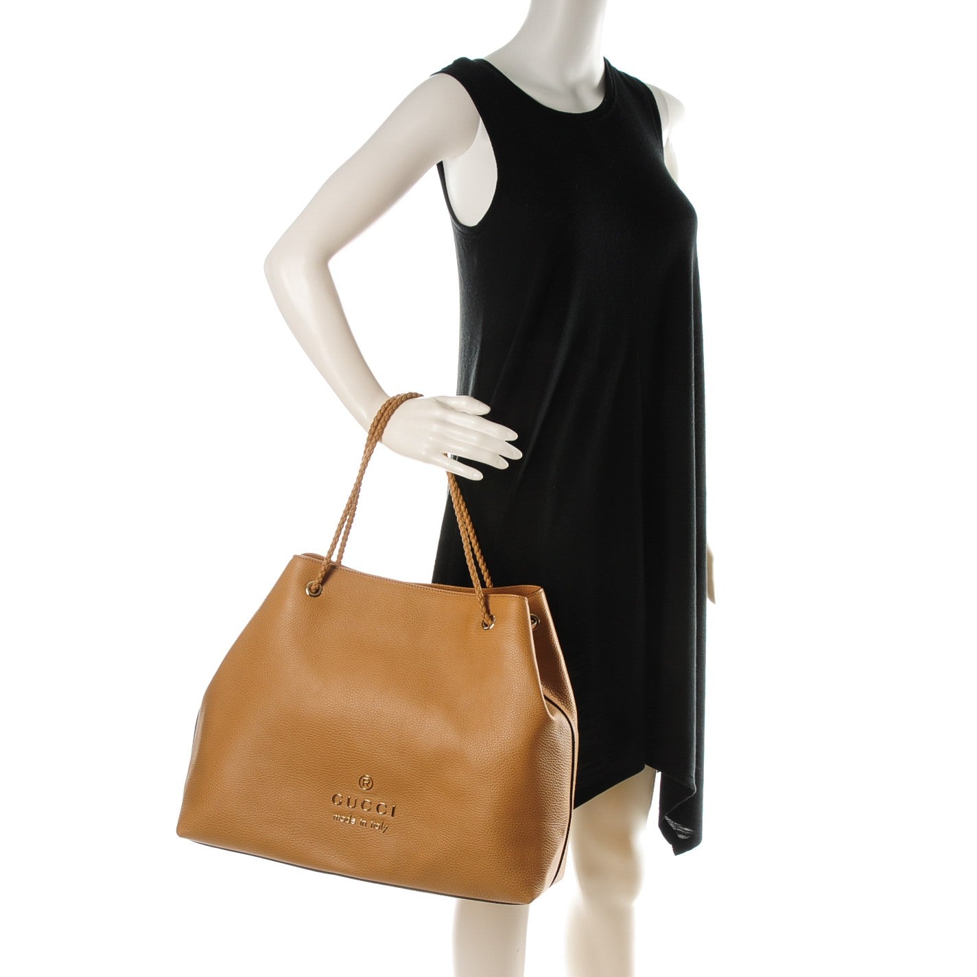 Calfskin Large Gifford Braided Handle Tote Camel