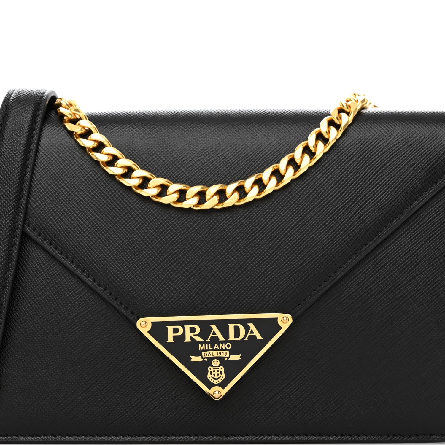 Prada Saffiano Lux Metal Triangle Logo Mini Envelope Chain Shoulder Bag Black 7 of 9