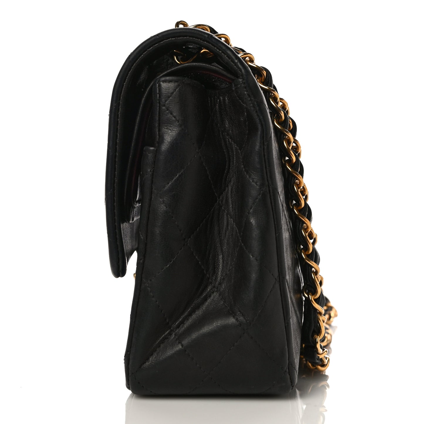 Lambskin Quilted Medium Double Flap Black