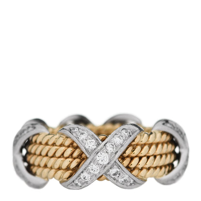Tiffany 18K Yellow Gold Platinum Diamond Schlumberger Rope Four Row X Ring 53 6.25 1 of 6