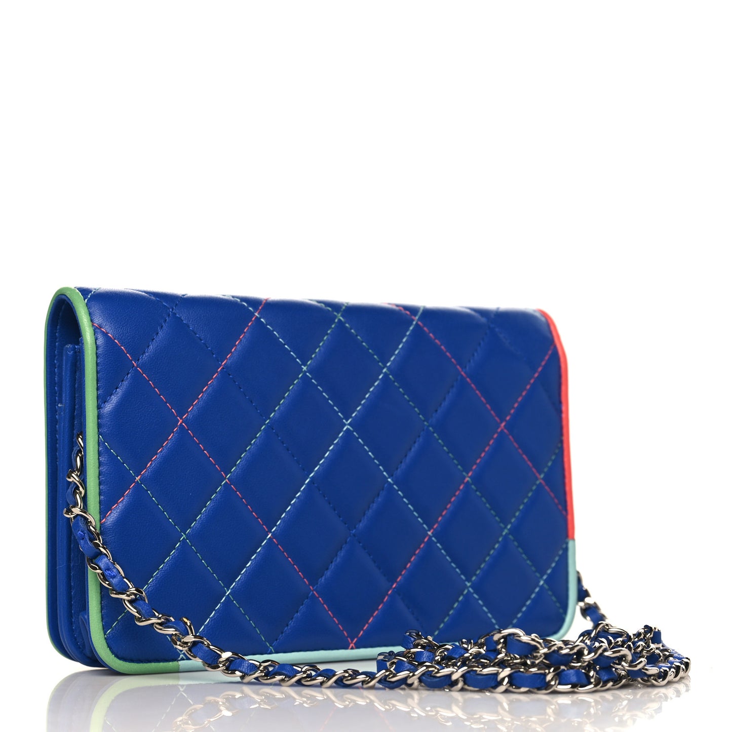 Lambskin Quilted Wallet On Chain WOC Blue Orange Green