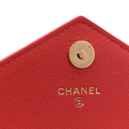 Chanel Shiny Goatskin Chevron Quilted Statement Wallet On Chain WOC Red 6 of 12