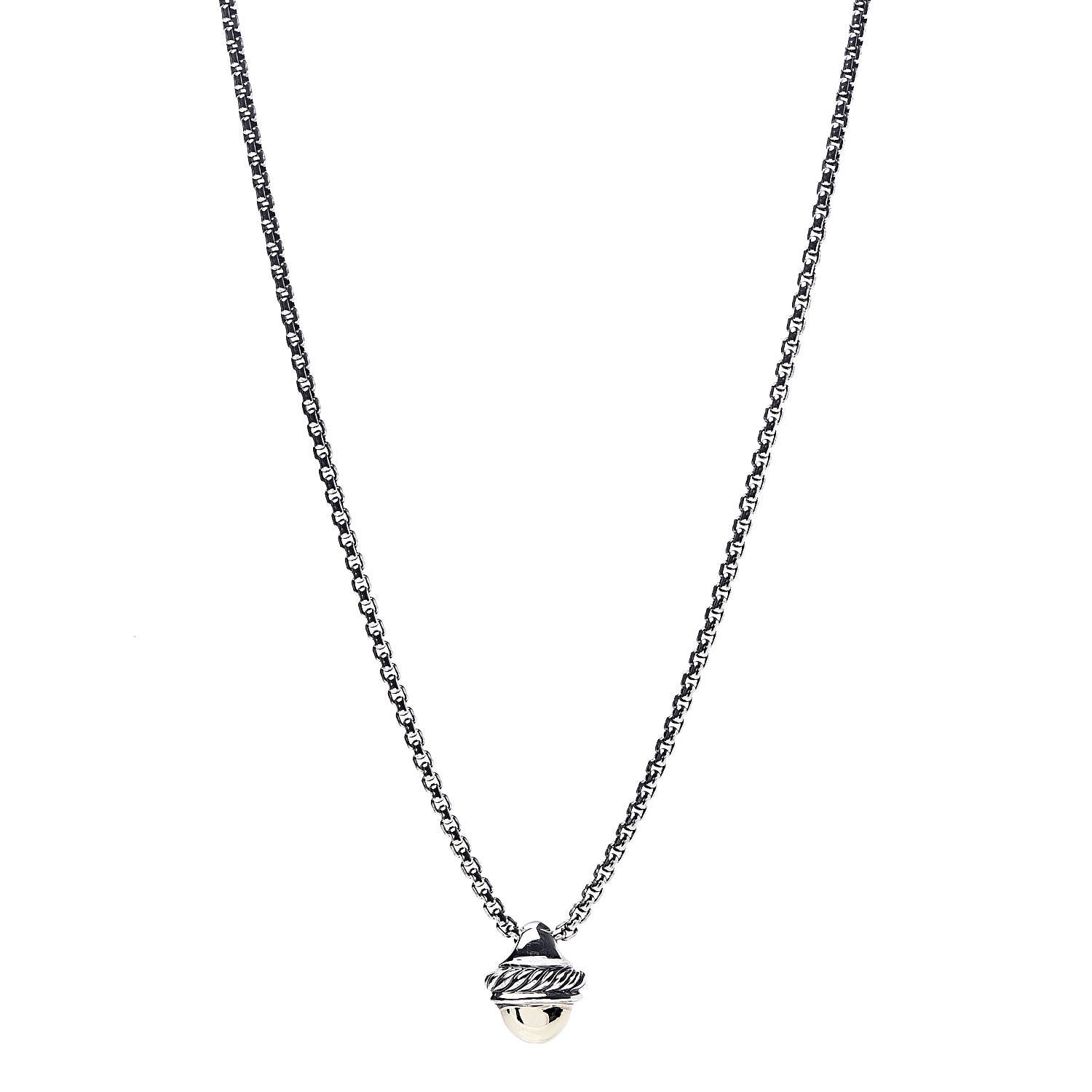 David Yurman Sterling Silver 14K Yellow Gold Acorn Pendant Necklace 1 of 5