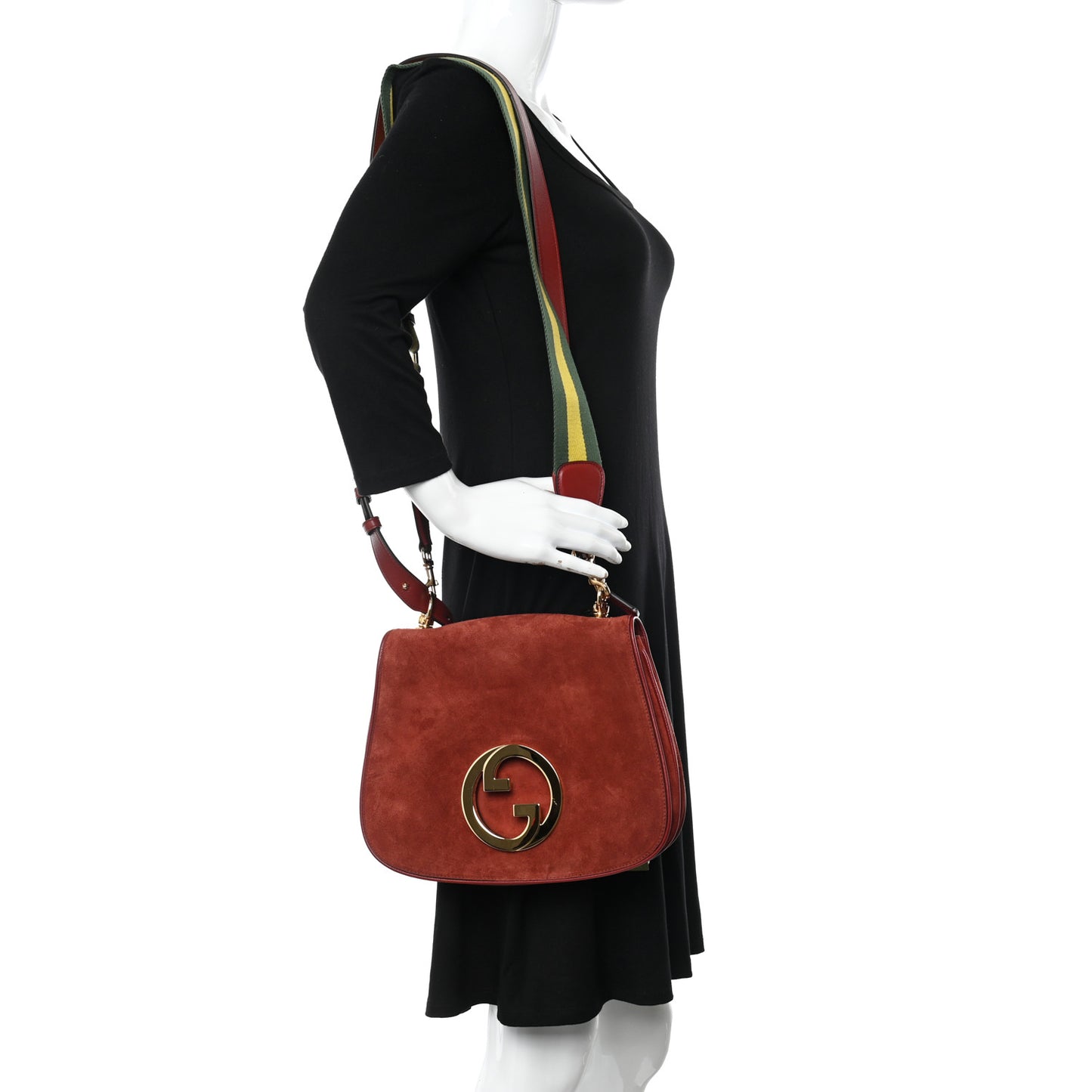 Suede Talco Roxy Calfskin Web Medium Blondie Shoulder Flap Bag Blondie Red