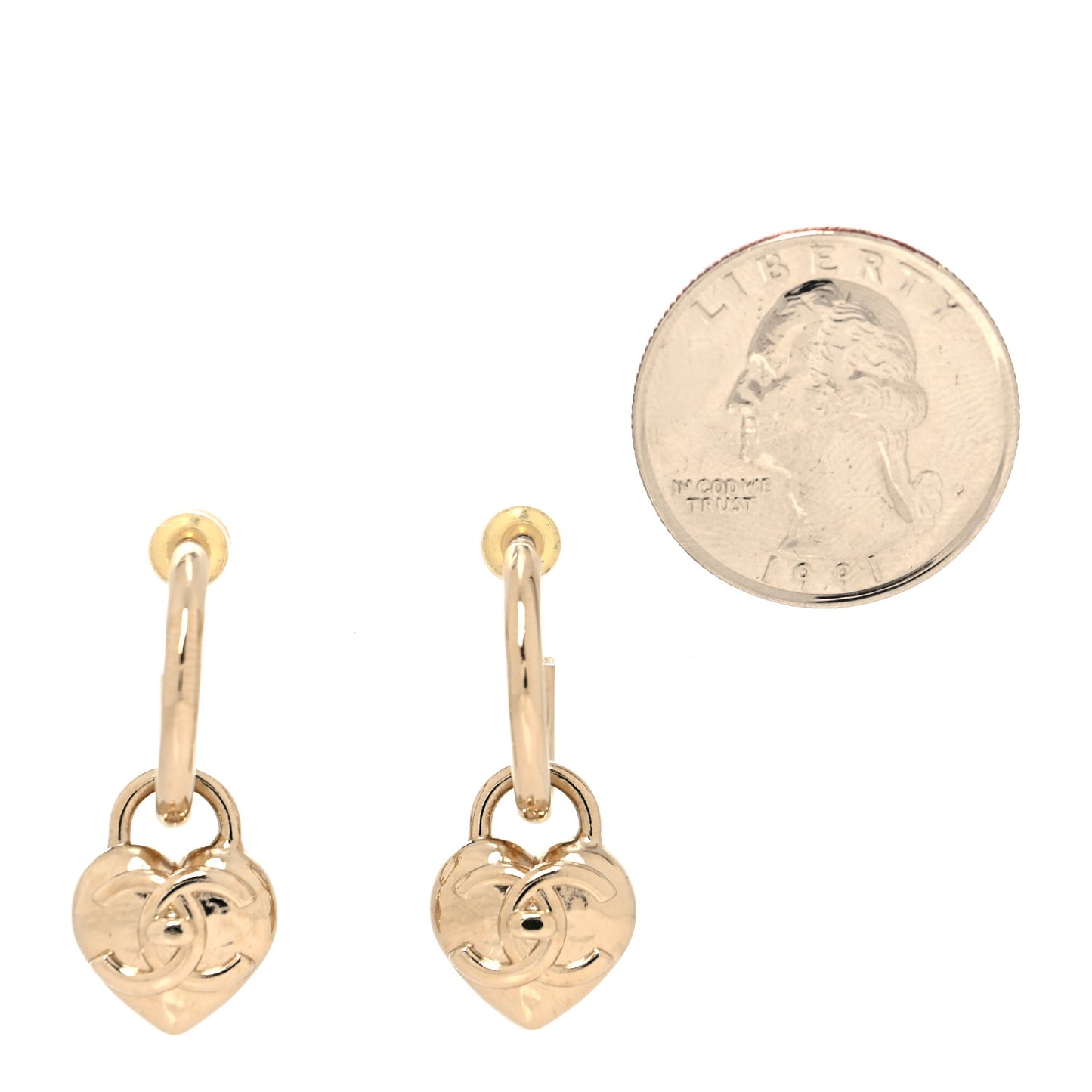 Metal CC Heart Turnlock Drop Earrings Gold