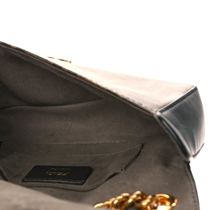Fendi Glazed Fabric Vitello Century FF 1974 Stamp Patch Mini Double F Crossbody Bag Mogano Panna Black 5 of 9