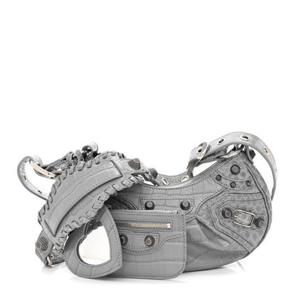 Balenciaga Extra Supple Calfskin Crocodile Embossed Le Cagole Shoulder Bag XS Balenciaga Grey 1 of 13