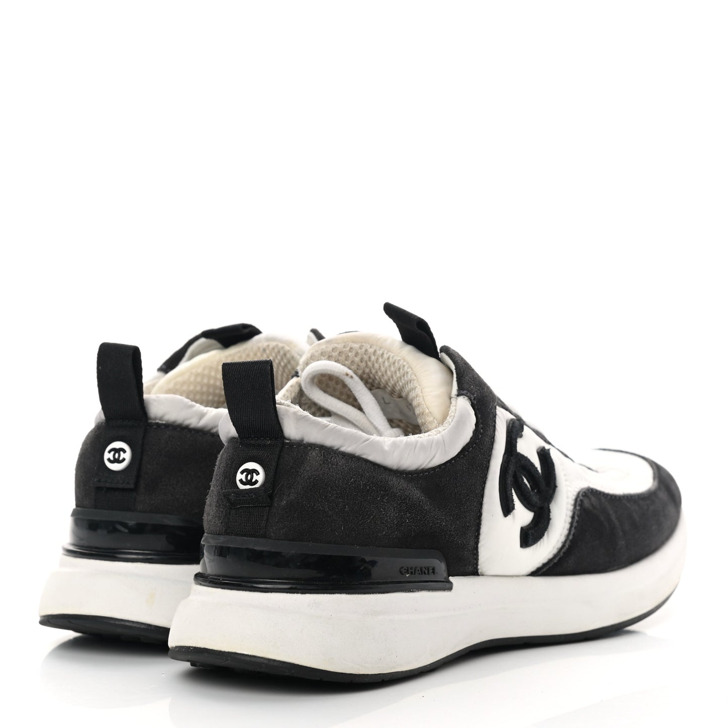 Nylon Suede Calfskin CC Sneakers 36 White Dark Grey