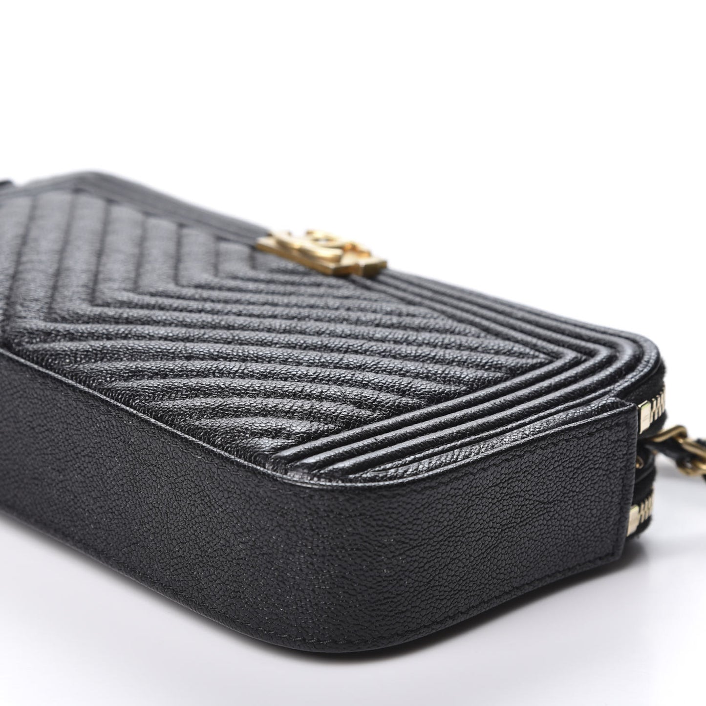 Caviar Chevron Small Boy Clutch With Chain Black