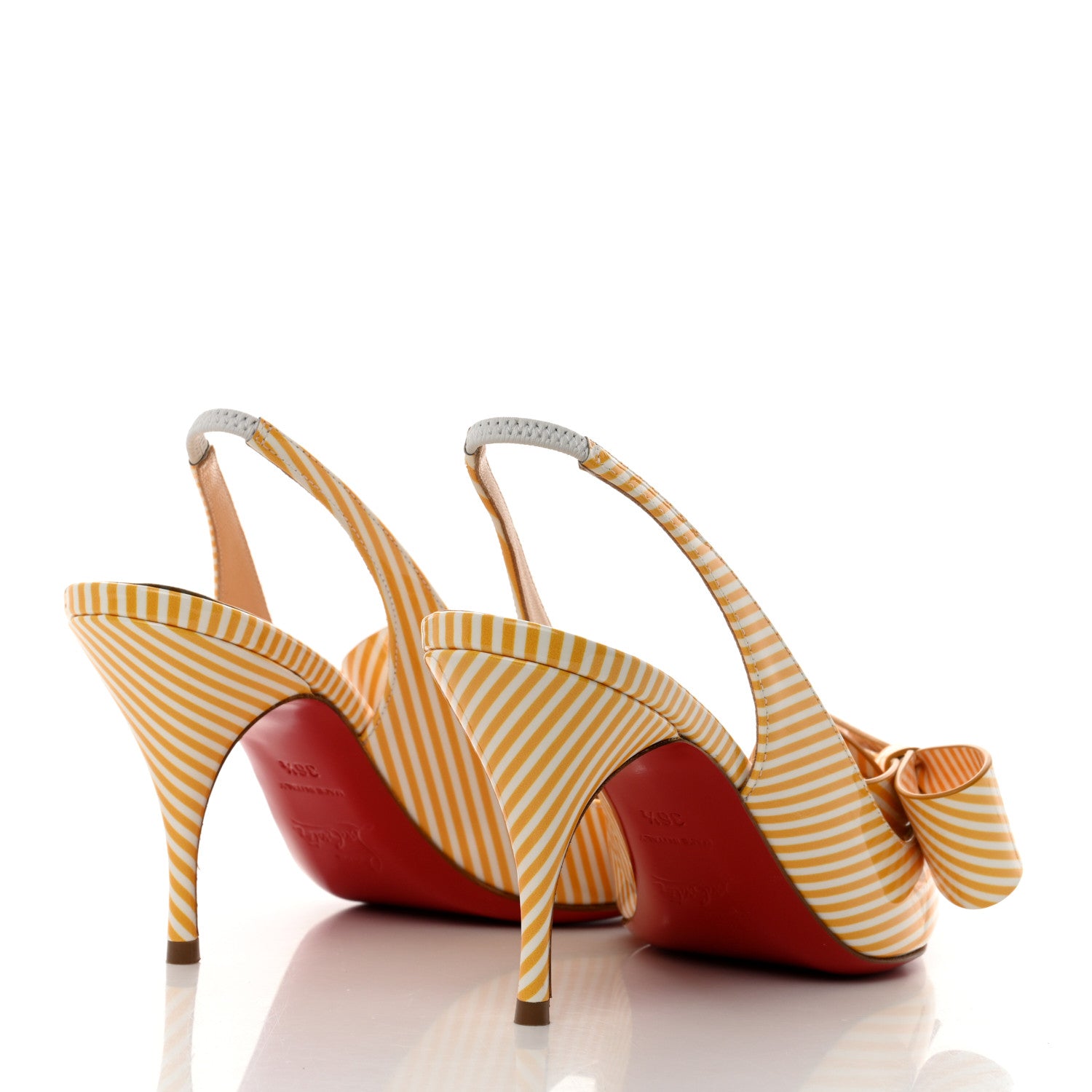 Christian Louboutin Patent Stripes Clare Nodo 80 Pumps 36.5 Banana White 4 of 7