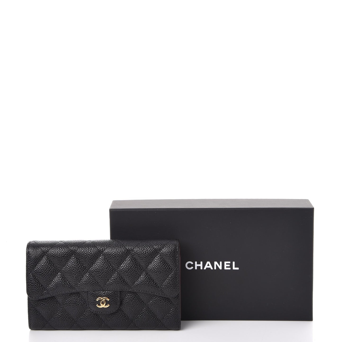 Caviar Quilted Large Flap Wallet Black