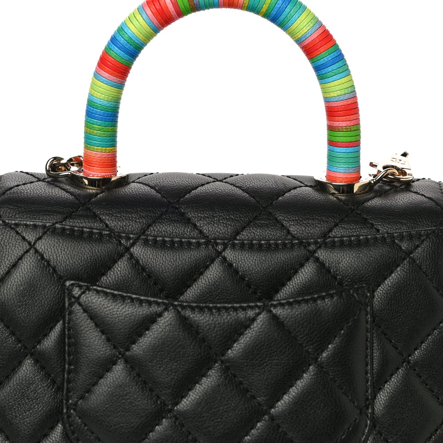 Goatskin Quilted Rainbow Extra Mini Coco Handle Flap Black