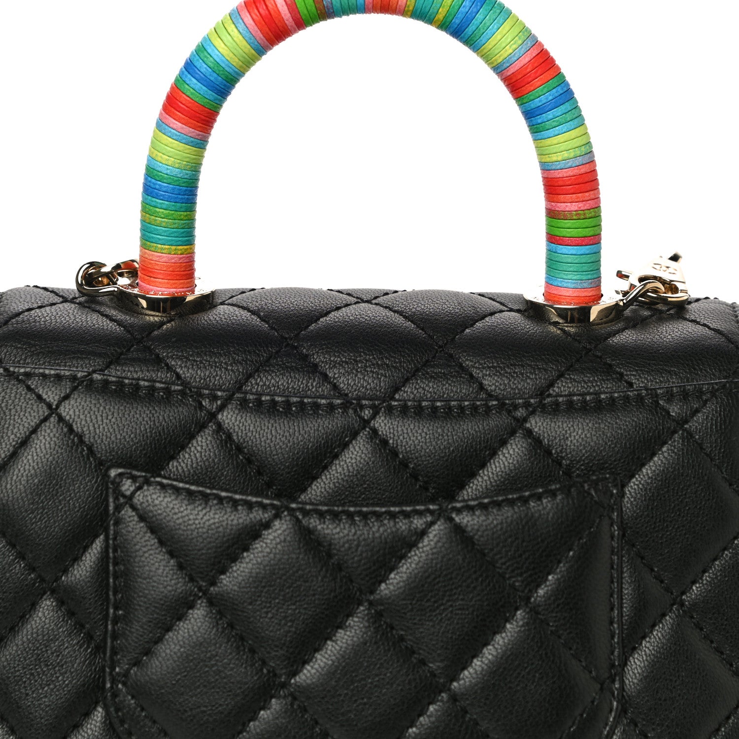 Chanel Goatskin Quilted Rainbow Extra Mini Coco Handle Flap Black 11 of 12
