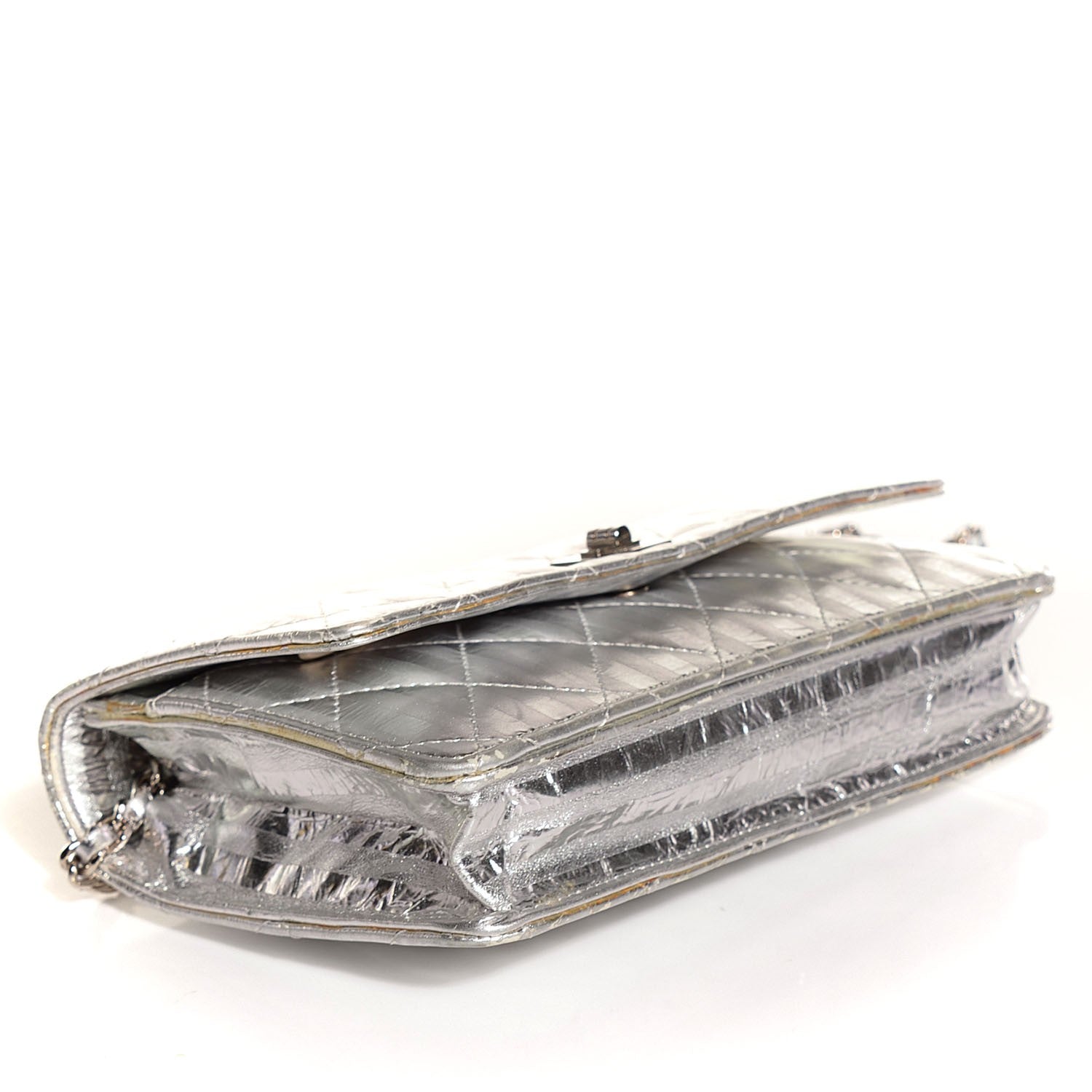 Chanel Metallic Aged Calfskin Striped Reissue Wallet On Chain WOC Silver 4 of 9