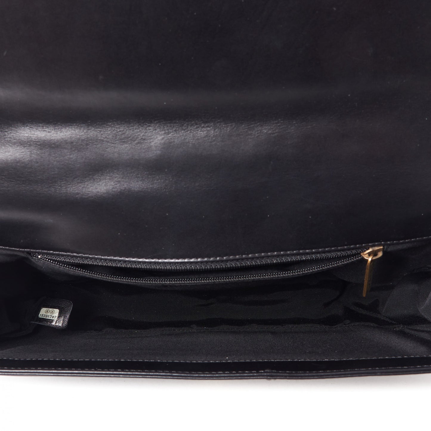 Glazed Calfskin Large Boy Flap Black
