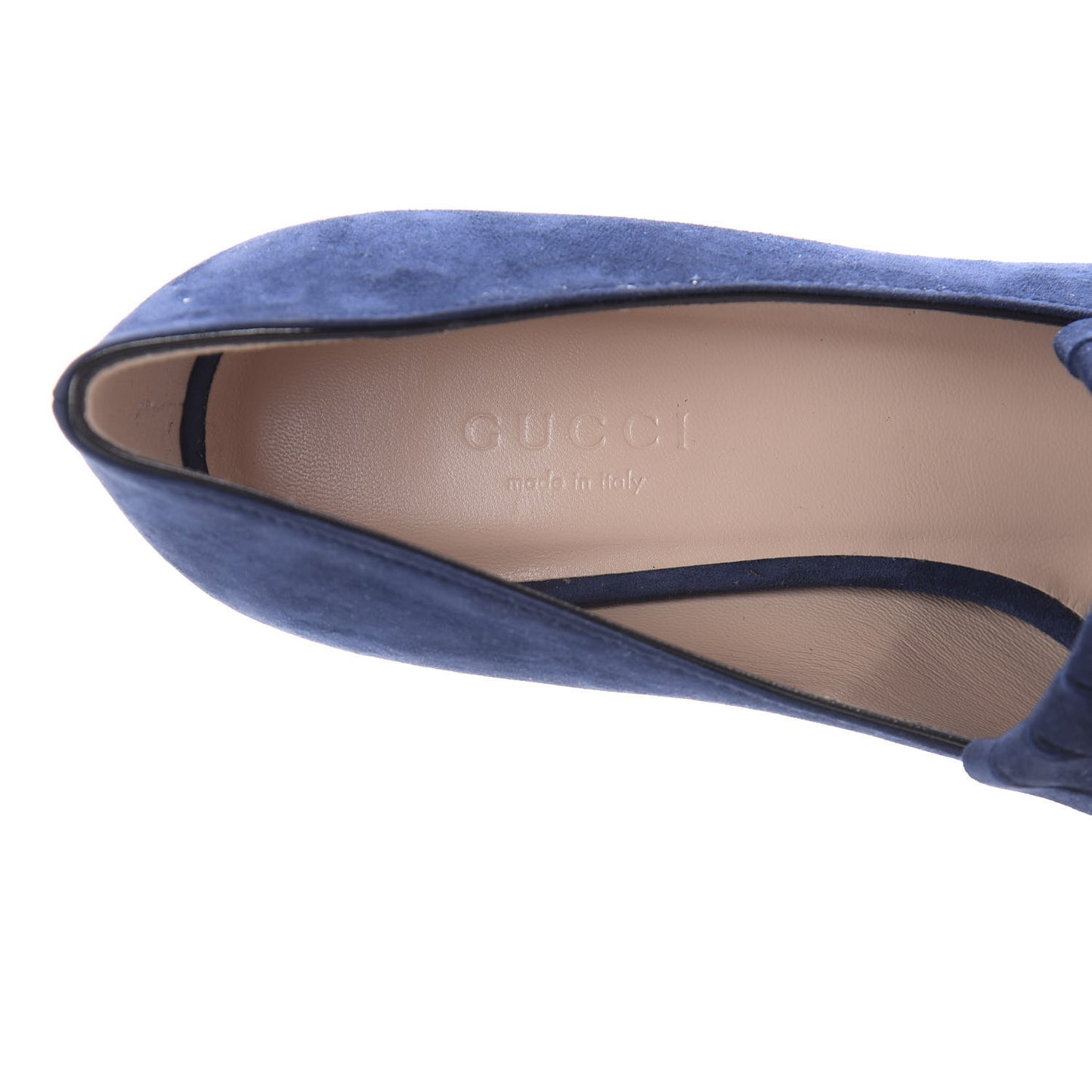 Kid Scamosciato GG Marmont Fringe 50mm Loafer Pumps 35 Blue Ink