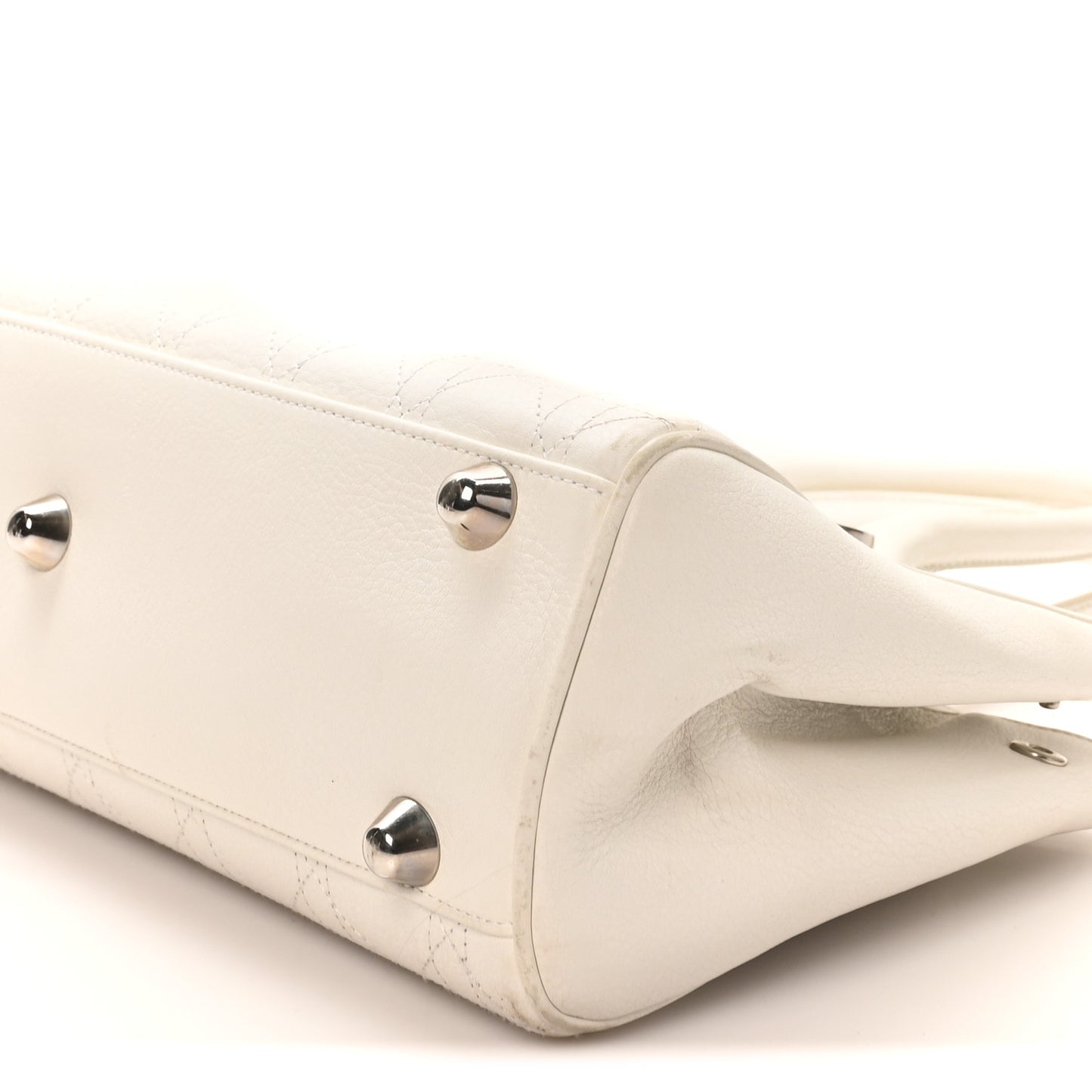 Calfskin Cannage D Buckle East West Tote White