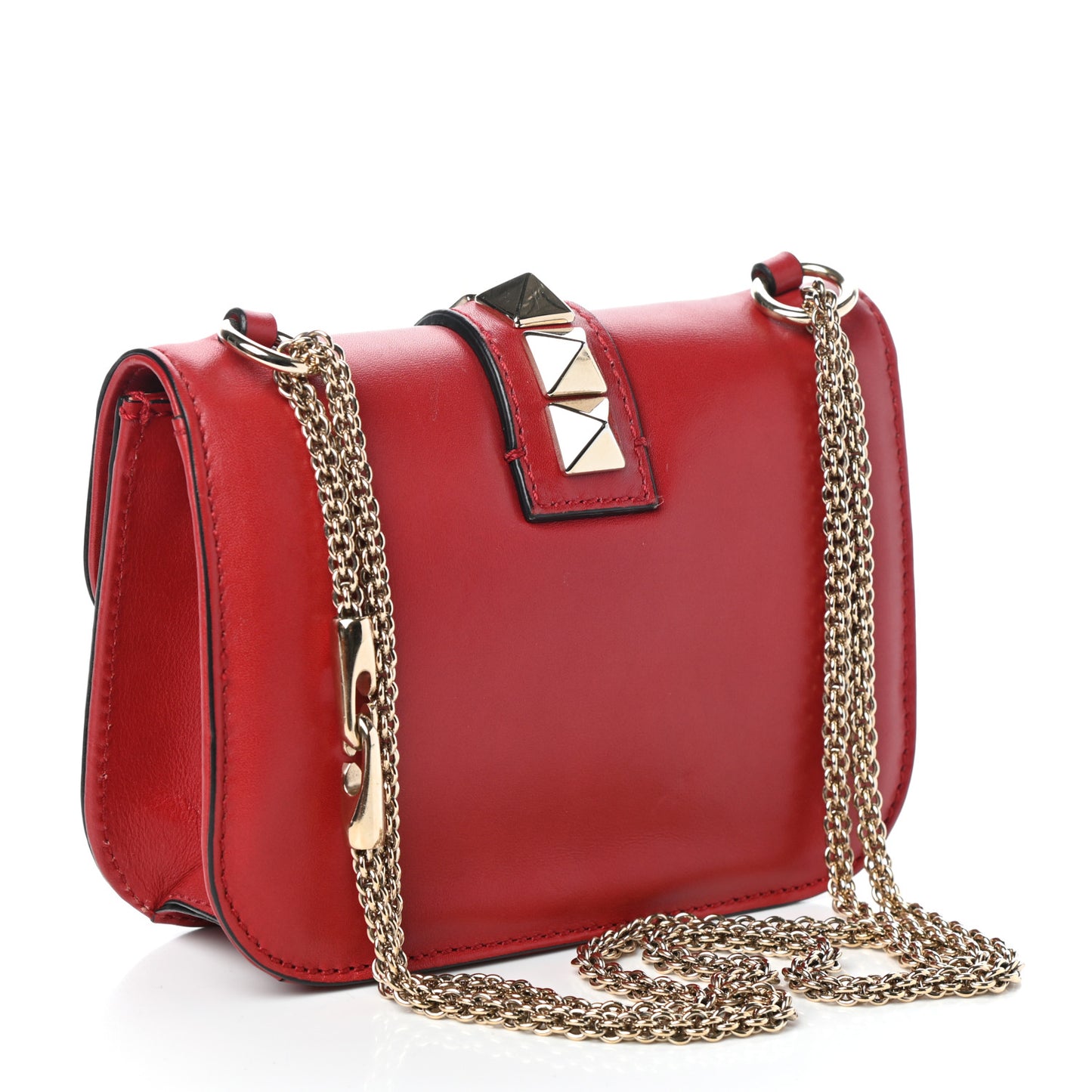 Vitello Small Glam Lock Rockstud Flap Red