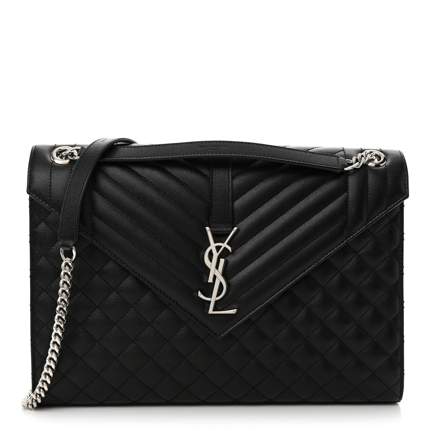 Grain De Poudre Textured Mixed Matelasse Large Triquilt Monogram Satchel Black