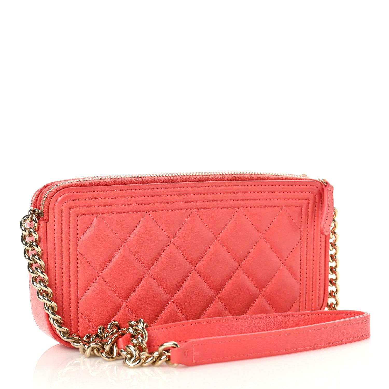Chanel Lambskin Quilted Small Boy Clutch With Chain Coral 3 of 9