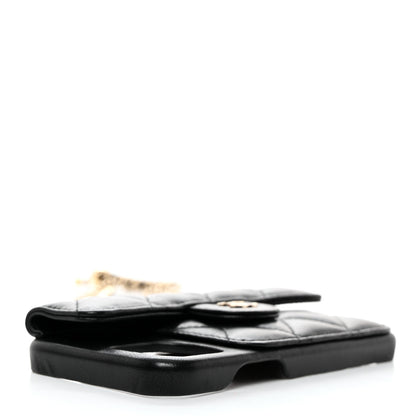 Chanel Lambskin Quilted Pearl Crush iPhone XII Pro Holder With Chain Black 3 of 6