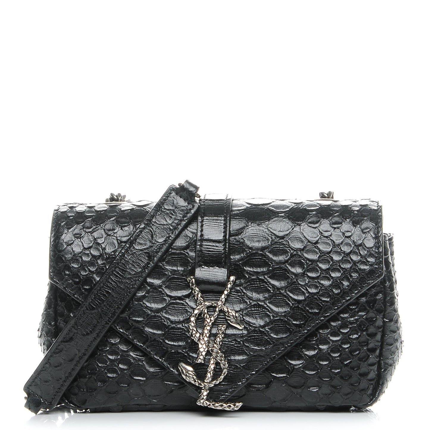 Python Calfskin Embossed Monogram Classic Baby Chain Bag Black