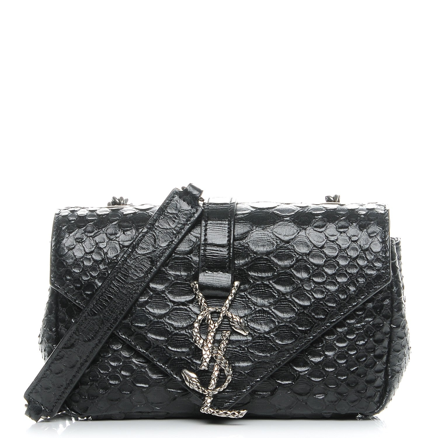 Saint Laurent Python Calfskin Embossed Monogram Classic Baby Chain Bag Black 1 of 8