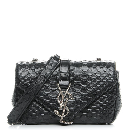 Saint Laurent Python Calfskin Embossed Monogram Classic Baby Chain Bag Black 1 of 8