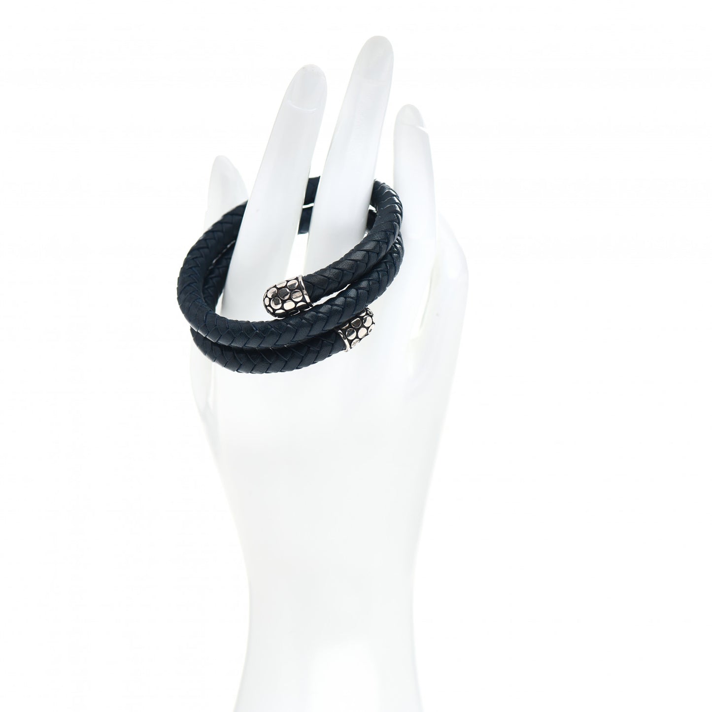 Sterling Silver Leather Double Coil Dot Bracelet Navy
