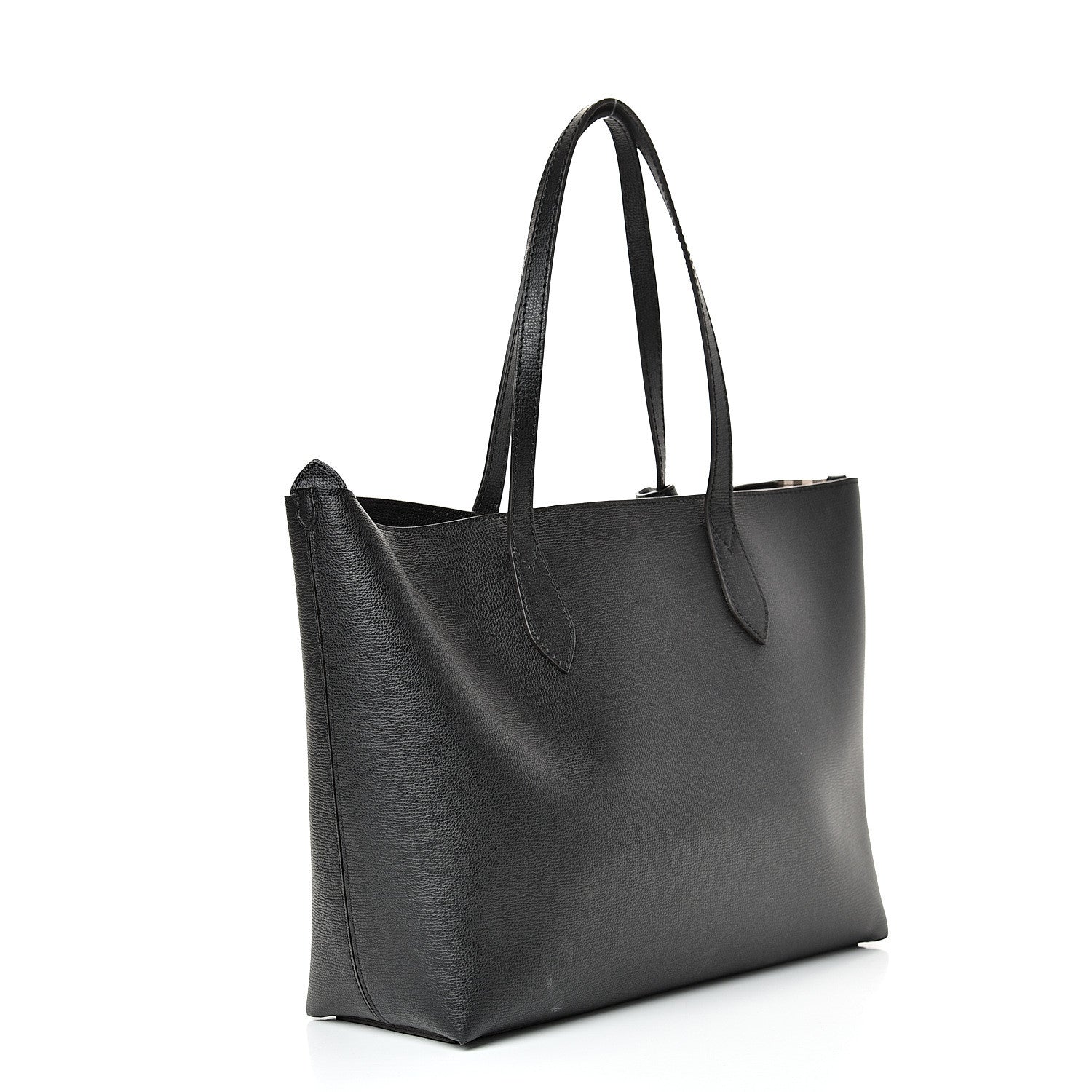Burberry Grainy Calfskin Haymarket Colours Check Medium Zip Tote Black 2 of 14