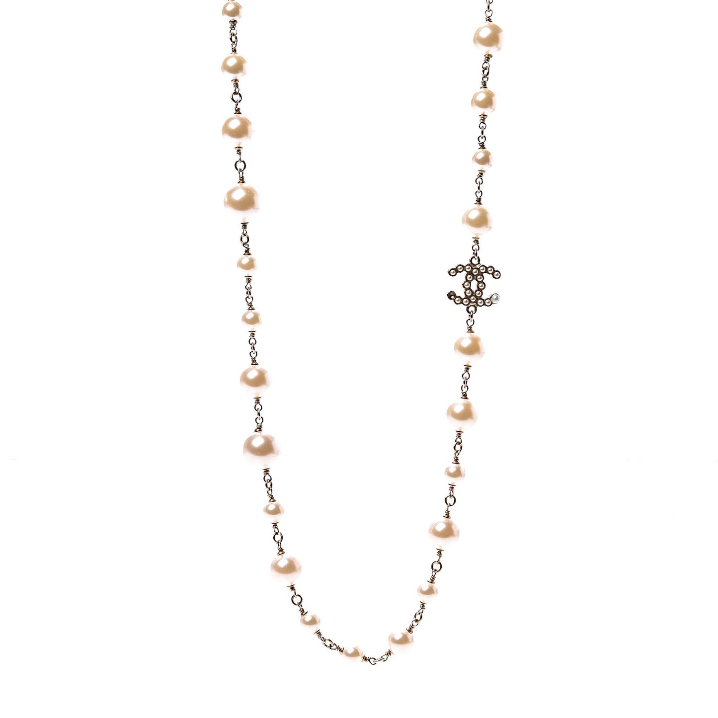 Graduated Pearl CC Long Necklace Gold