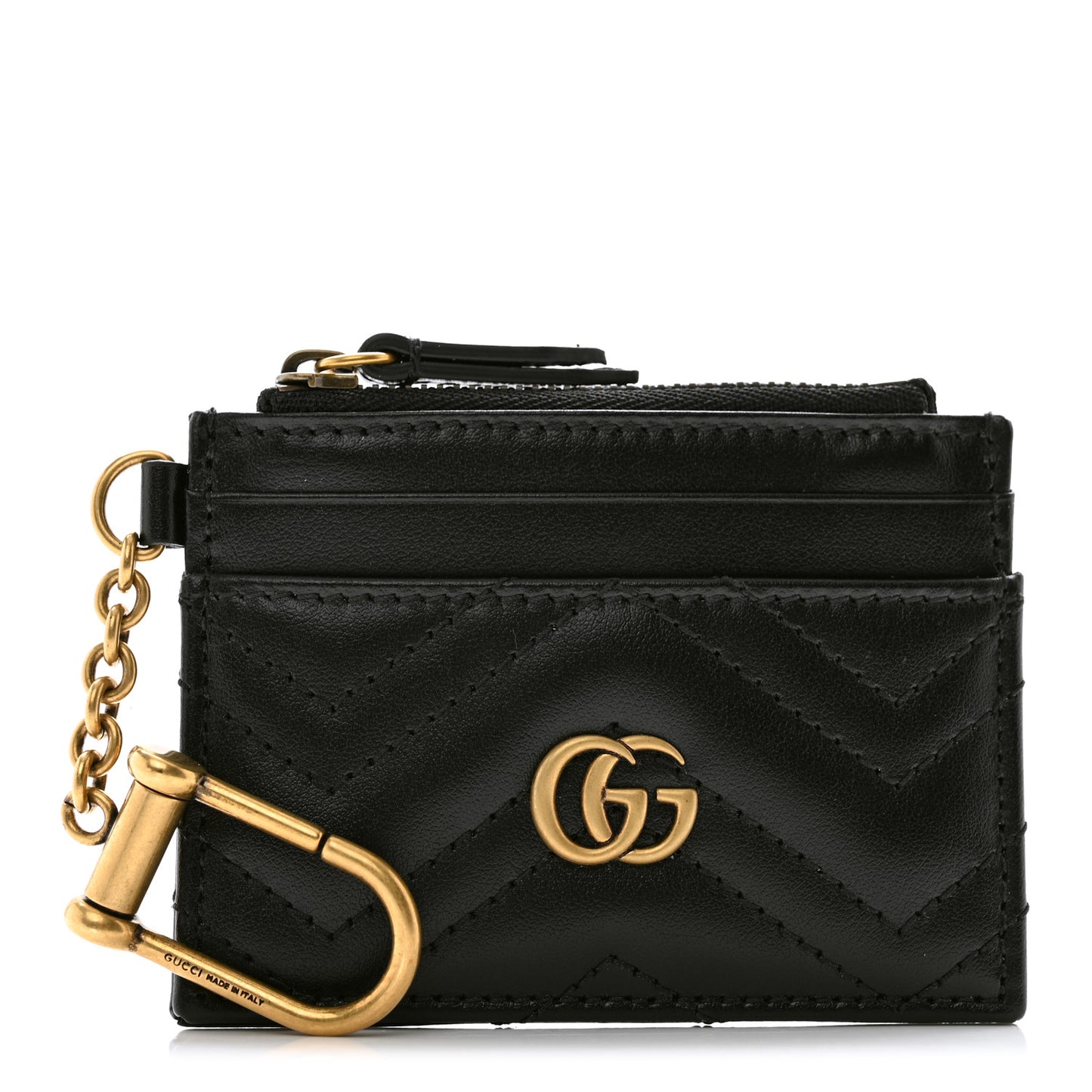Calfskin Matelasse Chevron GG Marmont Key Case Card Holder Black