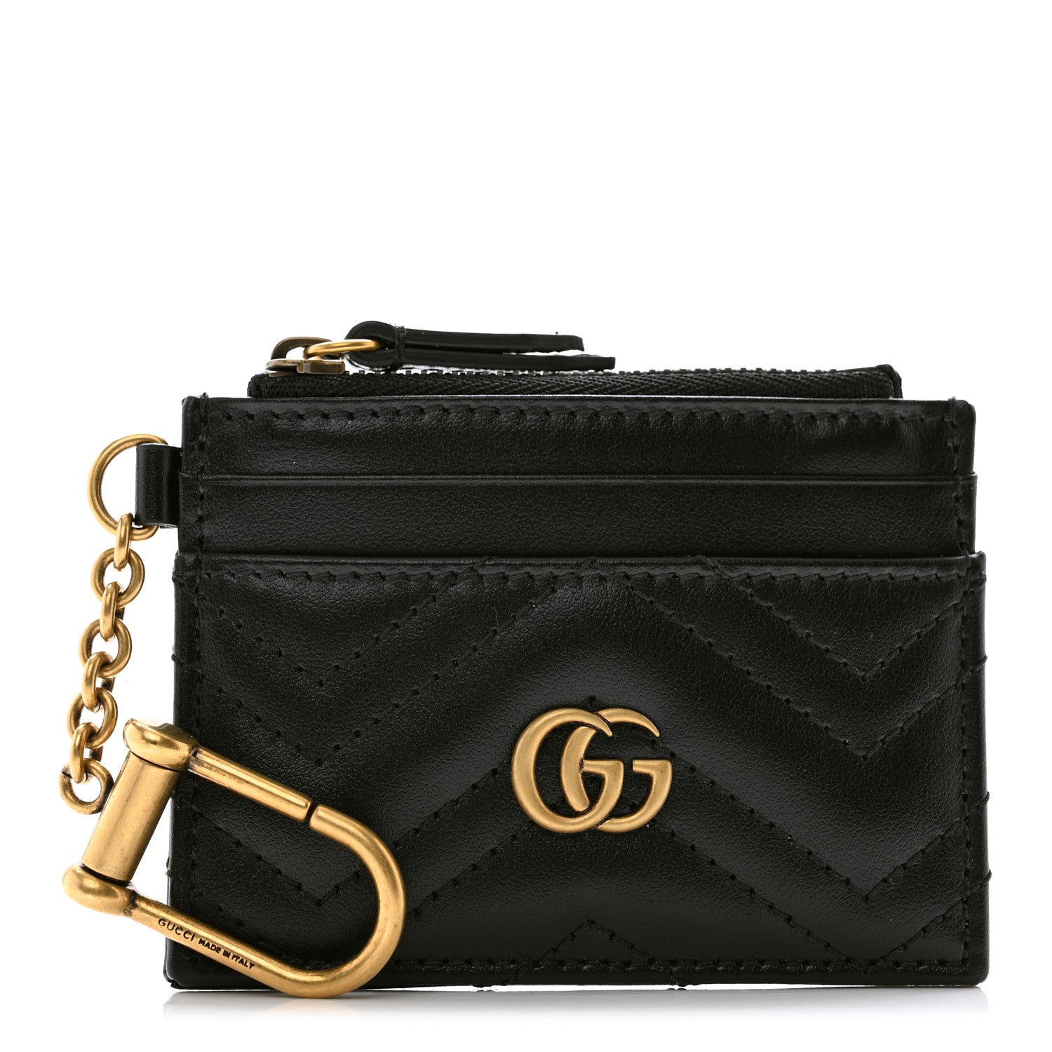 Gucci Calfskin Matelasse Chevron GG Marmont Key Case Card Holder Black 1 of 7