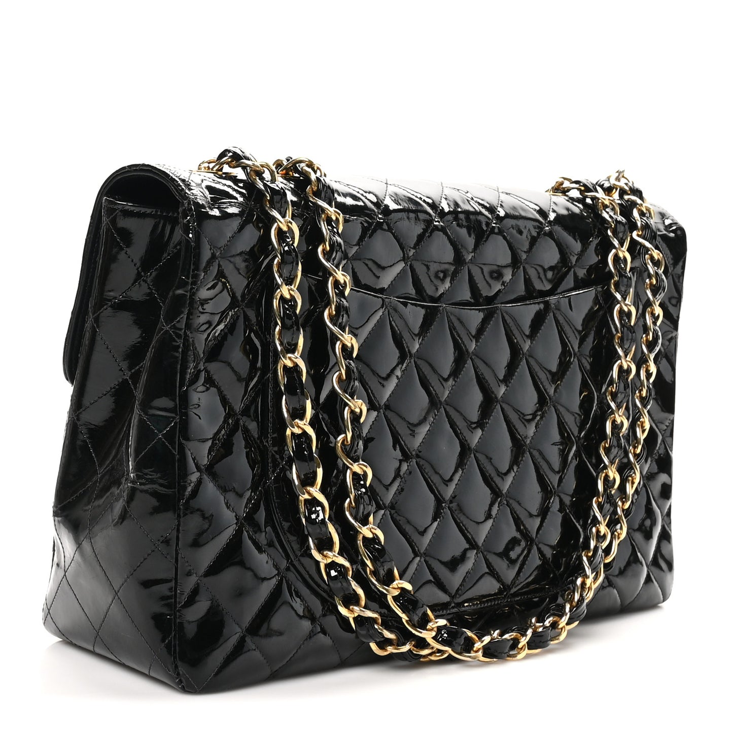 Patent Quilted XL Jumbo Single Flap Black