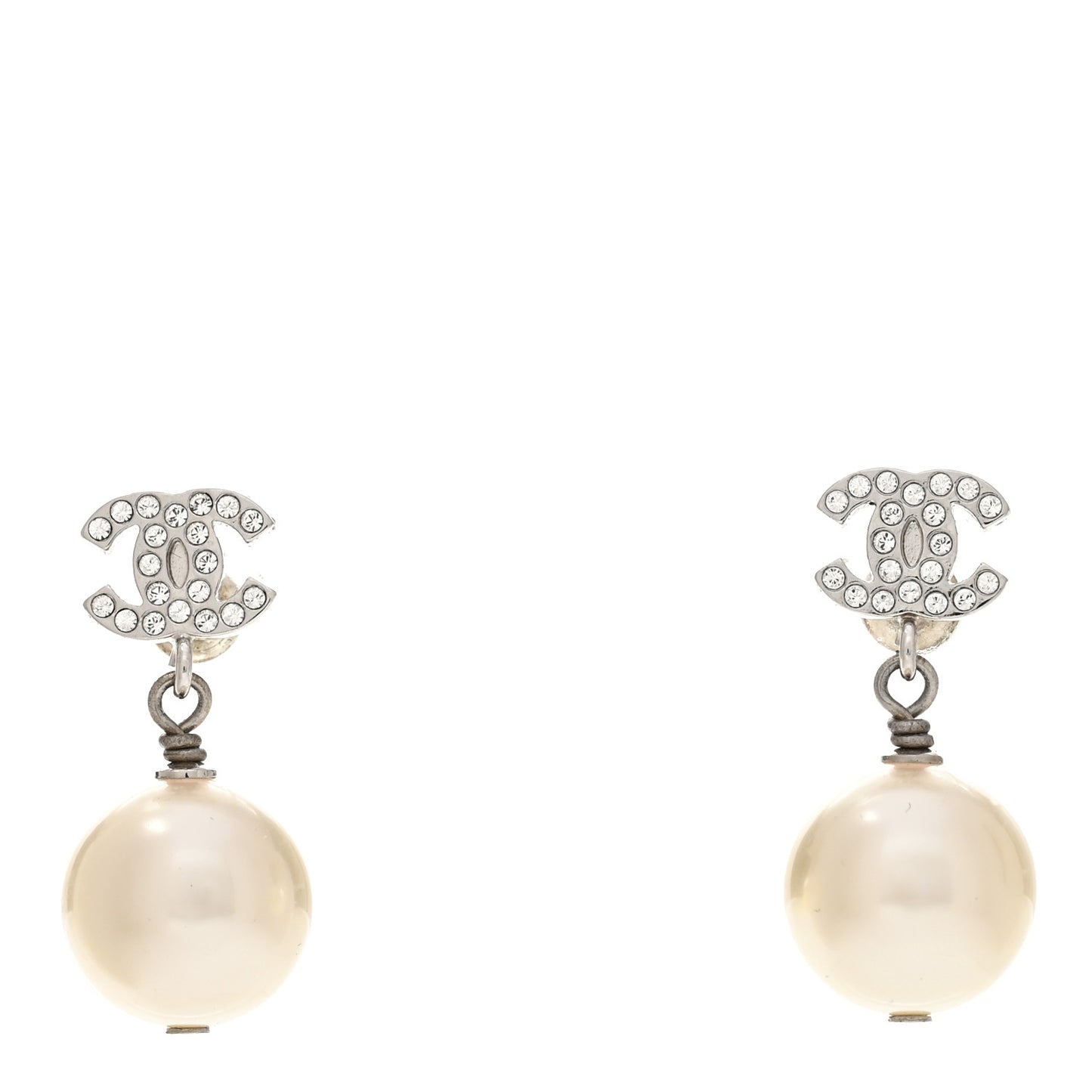 Crystal Pearl CC Drop Earrings Silver Pearly White