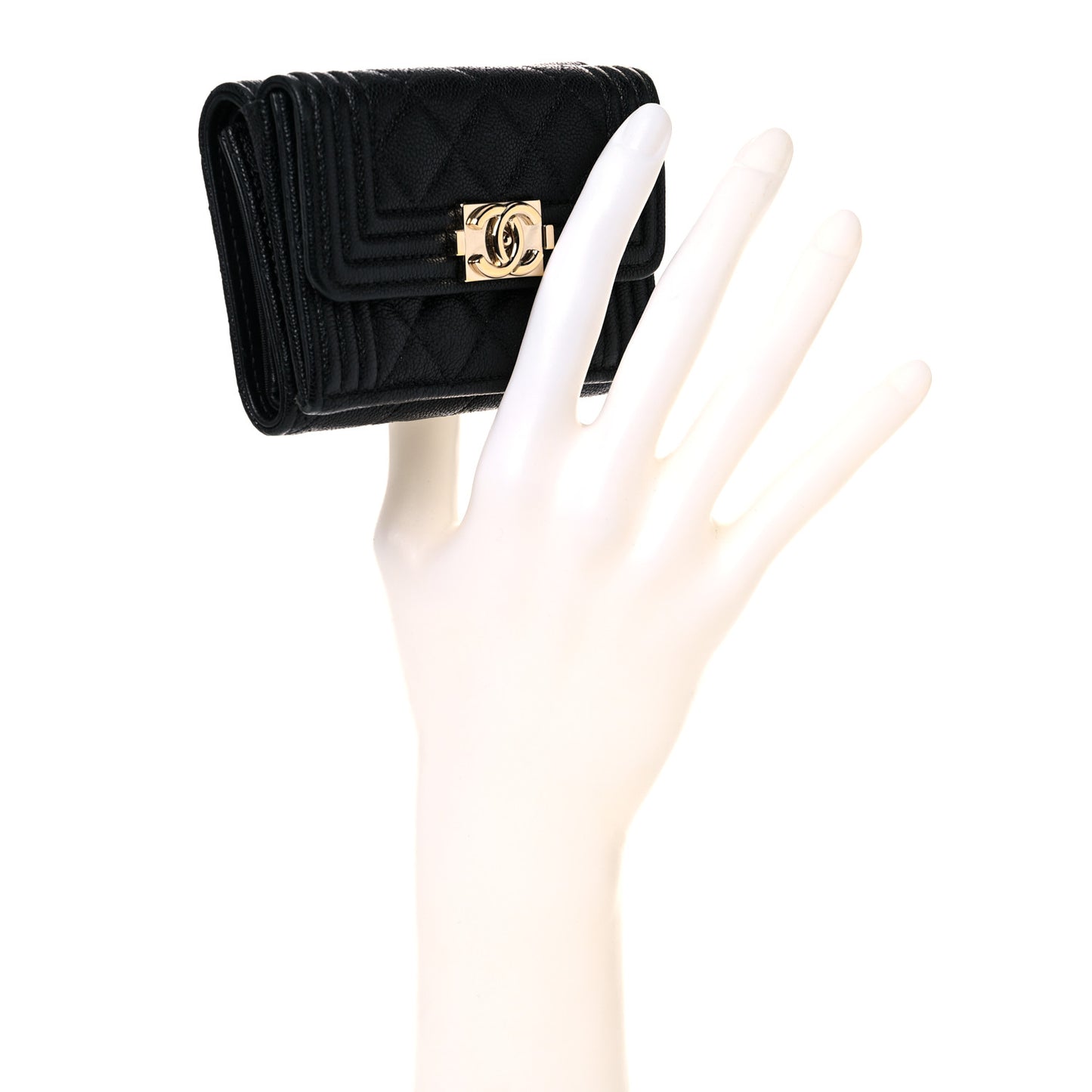 Caviar Quilted Small Boy Flap Wallet Black