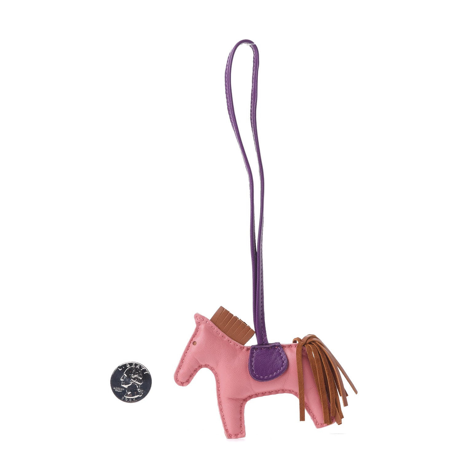 Hermes Milo Lambskin Grigri Rodeo Horse Bag Charm PM Rose Azalee Gold Anemone 2 of 5