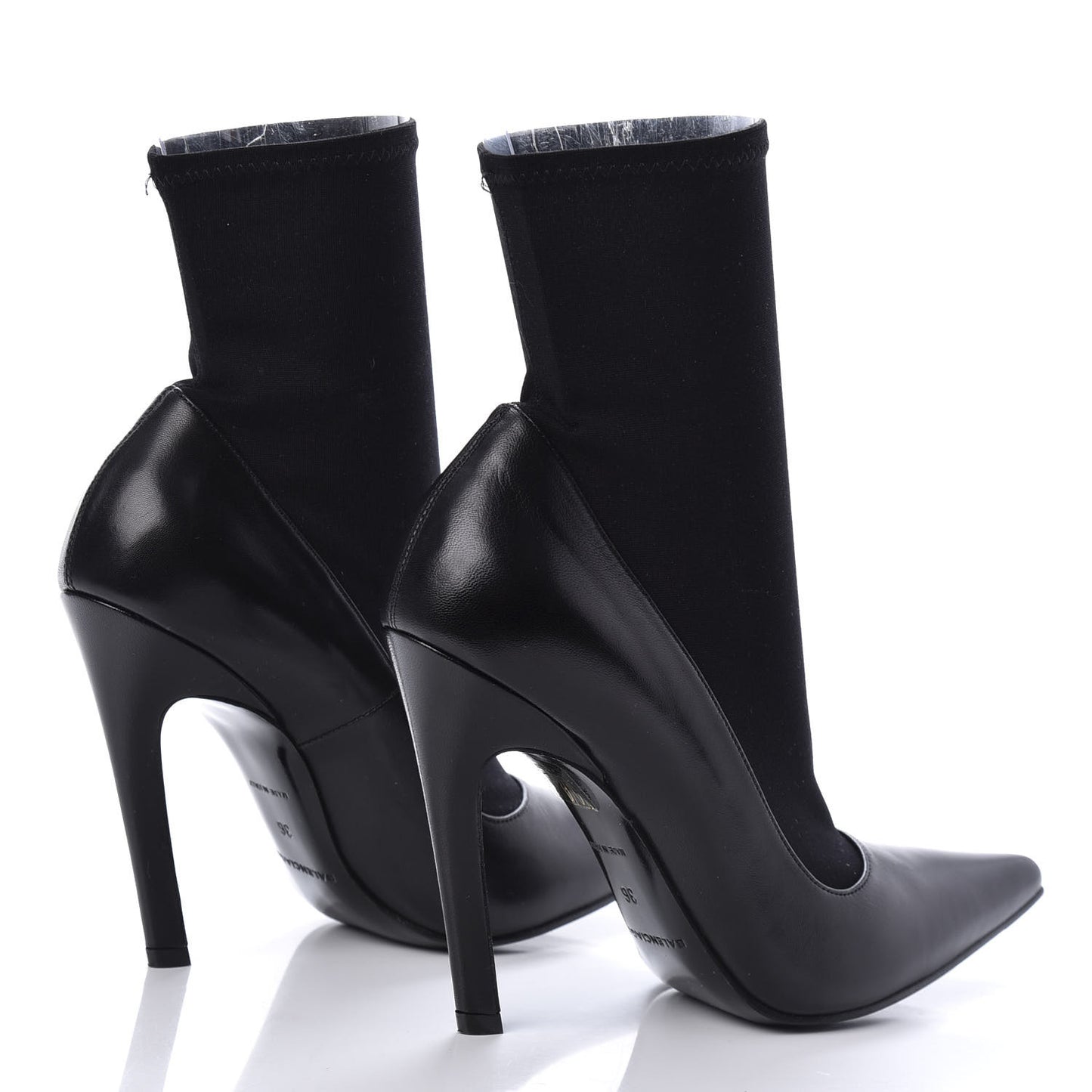 Calfskin Jersey Crepe Extreme Pointed Toe Knife Booties 36 Black