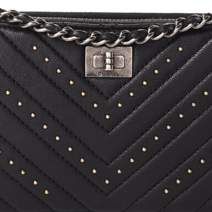 Chanel Sheepskin Chevron Quilted Studded Reissue Small Clutch With Chain Black 11 of 14