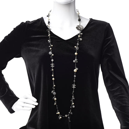 Chanel Pearl Crystal Bead CC Long Necklace Black 2 of 5