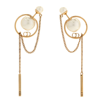 Christian Dior Pearl Tribales Dangle Chain Earrings Gold 1 of 5