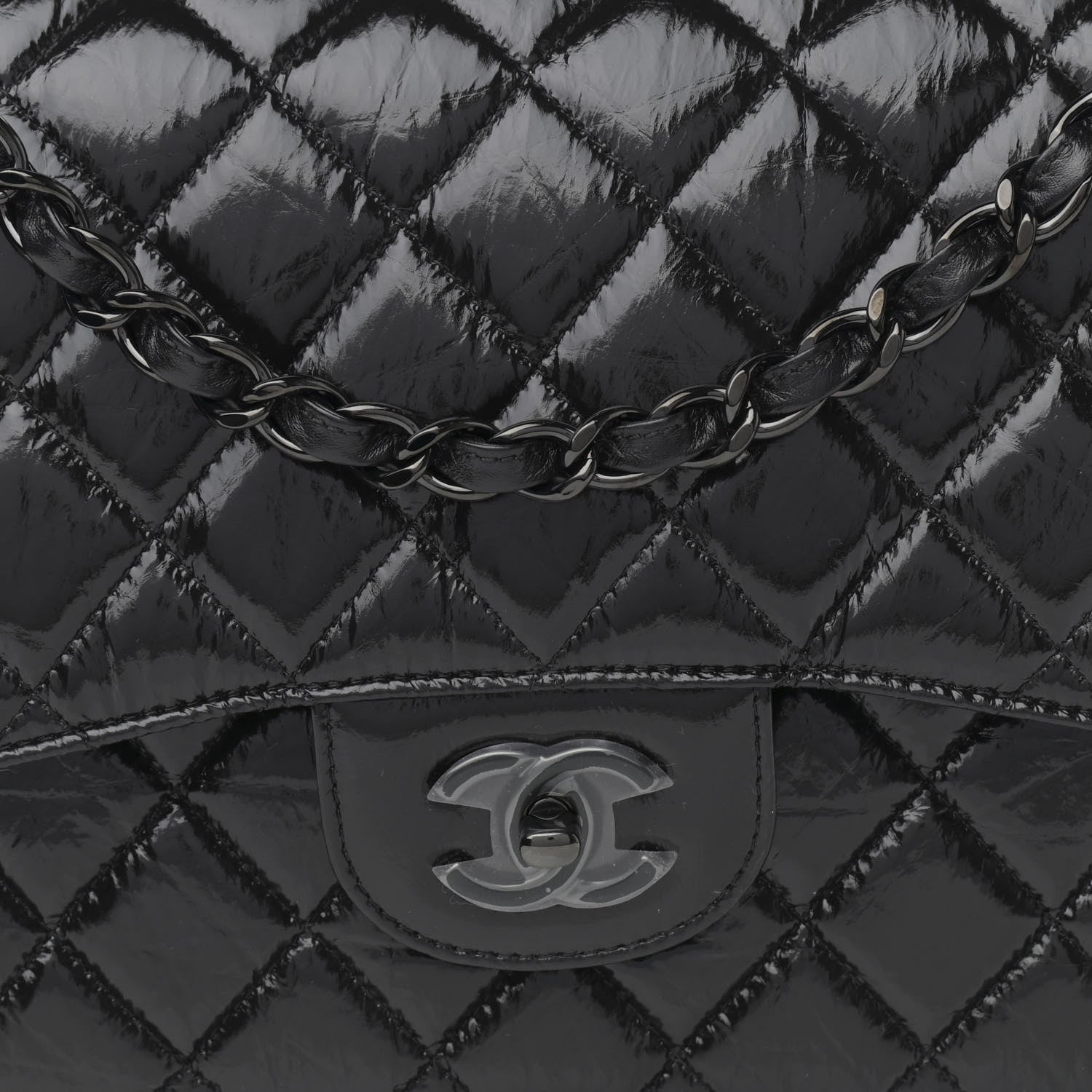 Chanel Shiny Distressed Calfskin Quilted Jumbo Double Flap So Black 8 of 11