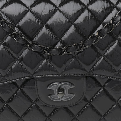 Chanel Shiny Distressed Calfskin Quilted Jumbo Double Flap So Black 8 of 11
