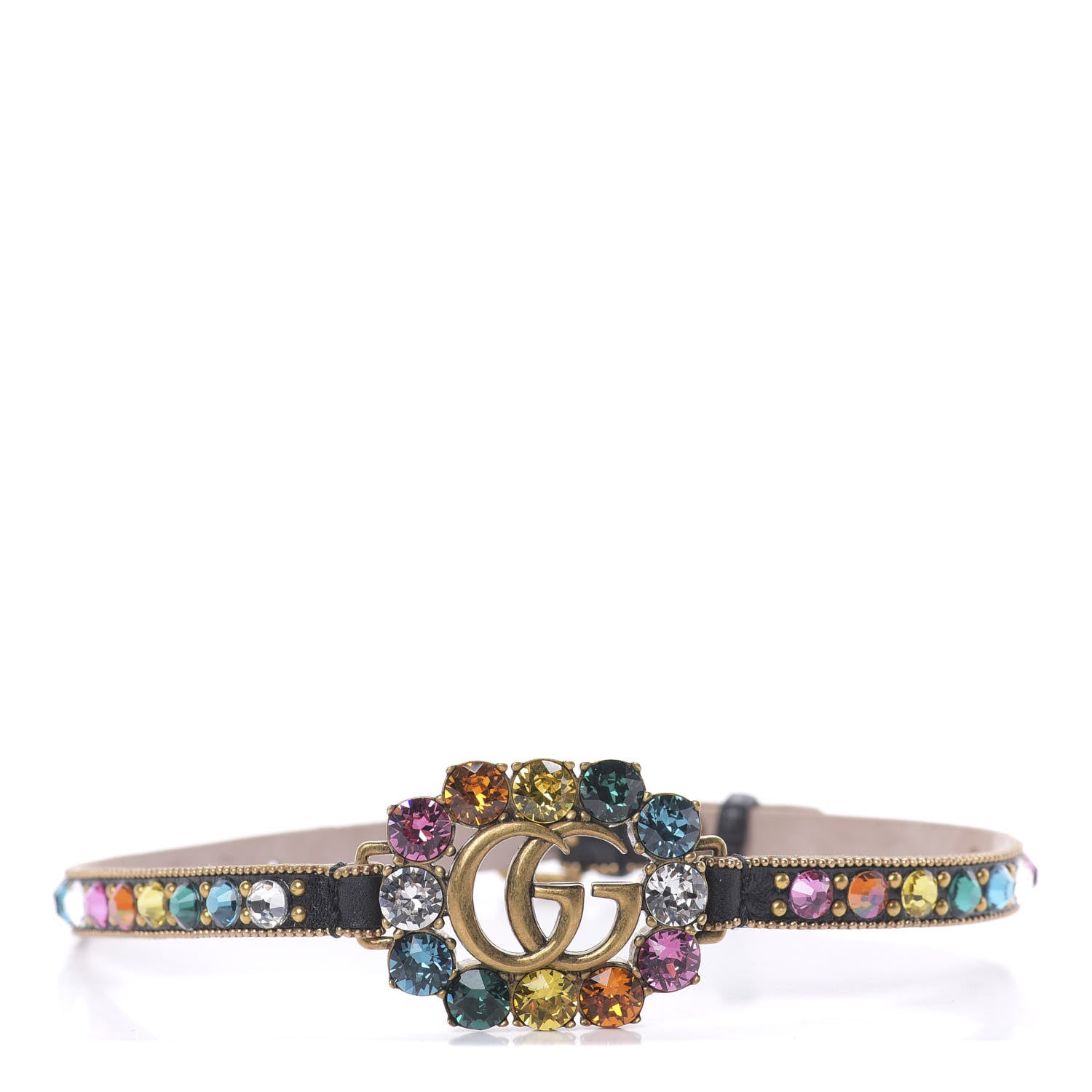 Gucci Calfskin Crystal Embellished Double G Choker Necklace Multicolor 1 of 5