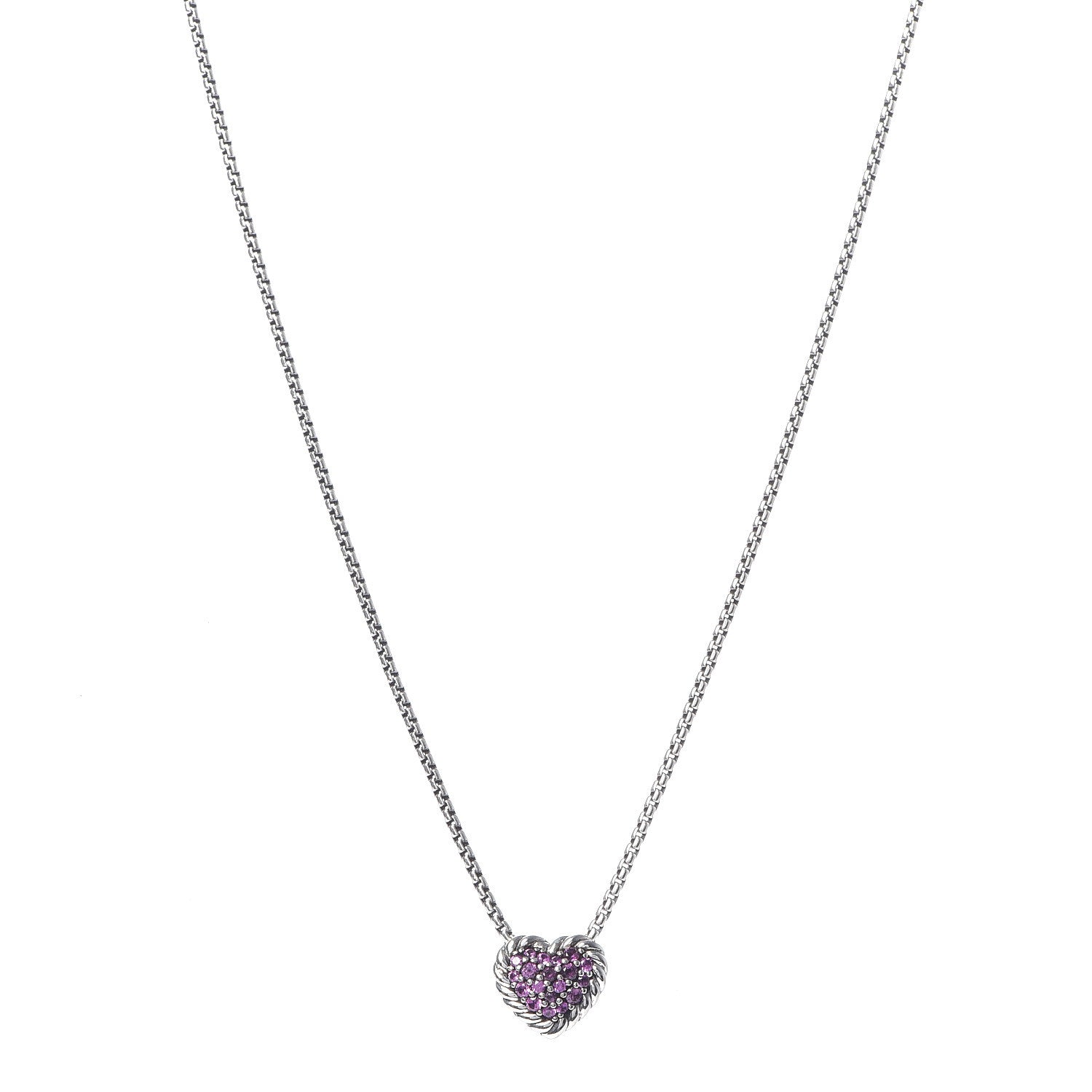 David Yurman Sterling Silver Pink Sapphire Petite Pave Heart Pendant Necklace 1 of 6