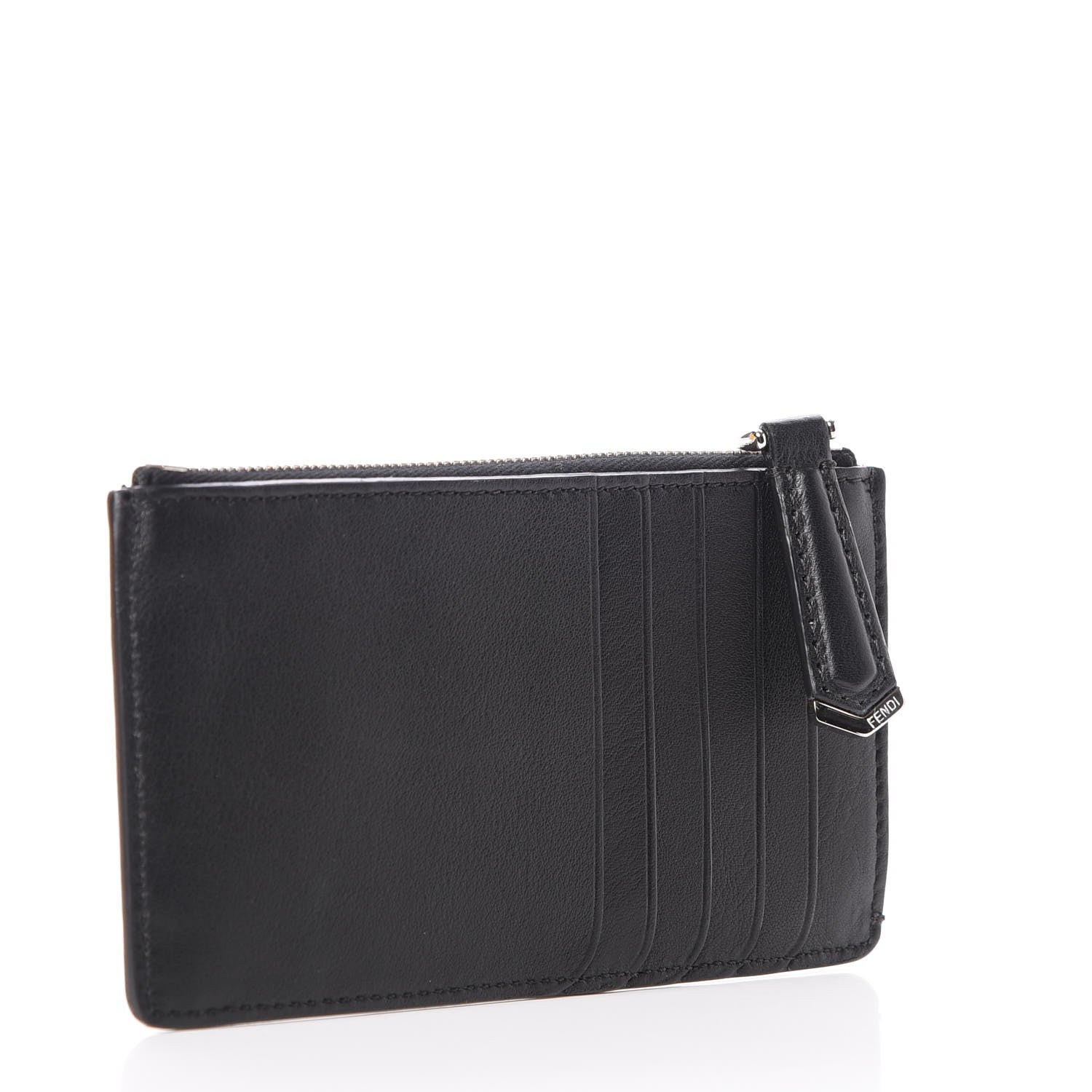 Fendi Vitello Dolce Mink Fur Hypnoteyes Zip Card Holder Black Yellow 3 of 8