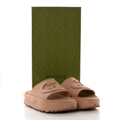 Gucci Soft Rubber Mens Interlocking G Platform 42mm Slide Sandals 7 Vintage Camel 9 of 9