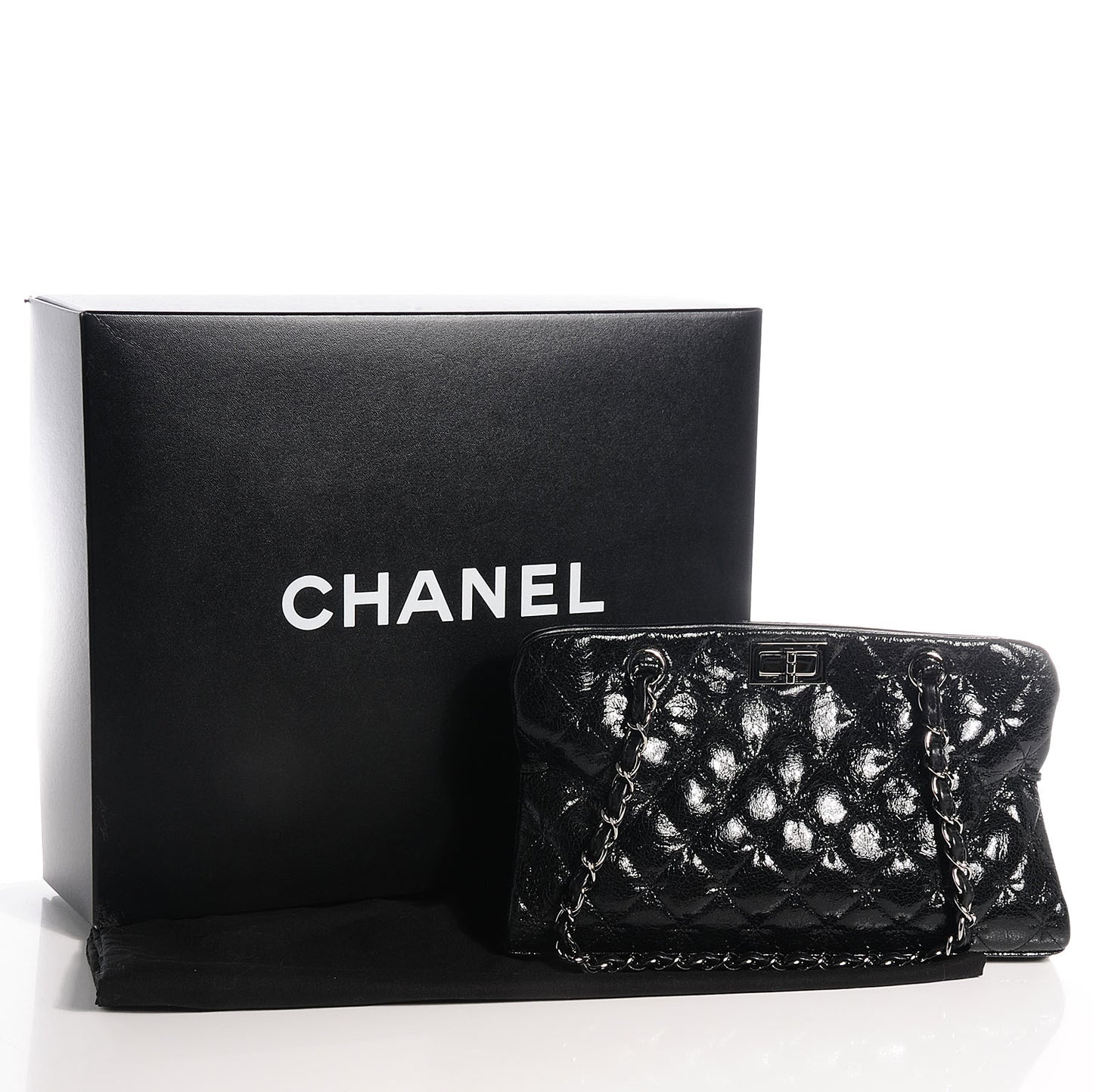 Glazed Crackled Calfskin Small Reissue Tote Black