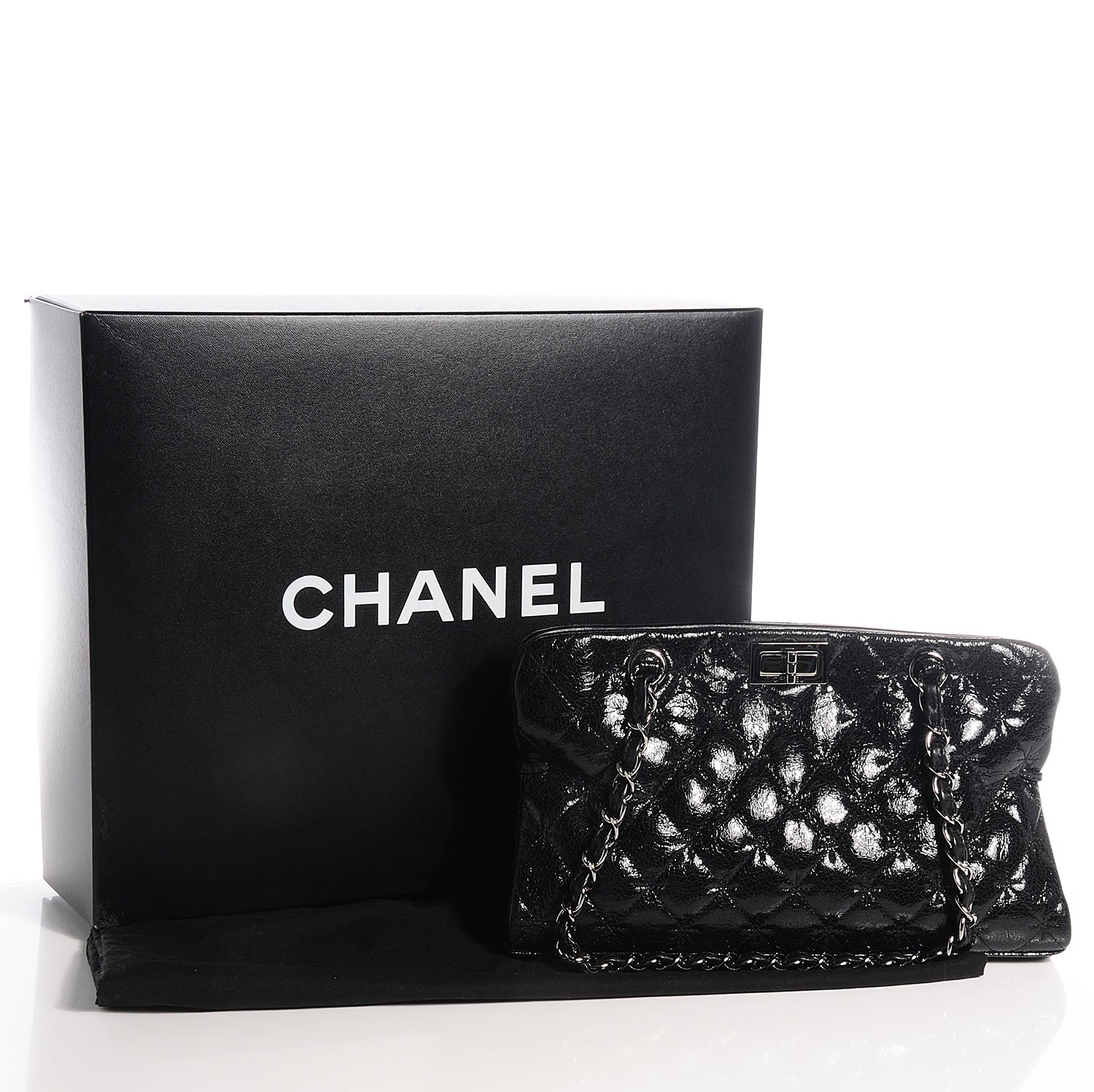 Chanel Glazed Crackled Calfskin Small Reissue Tote Black 5 of 8