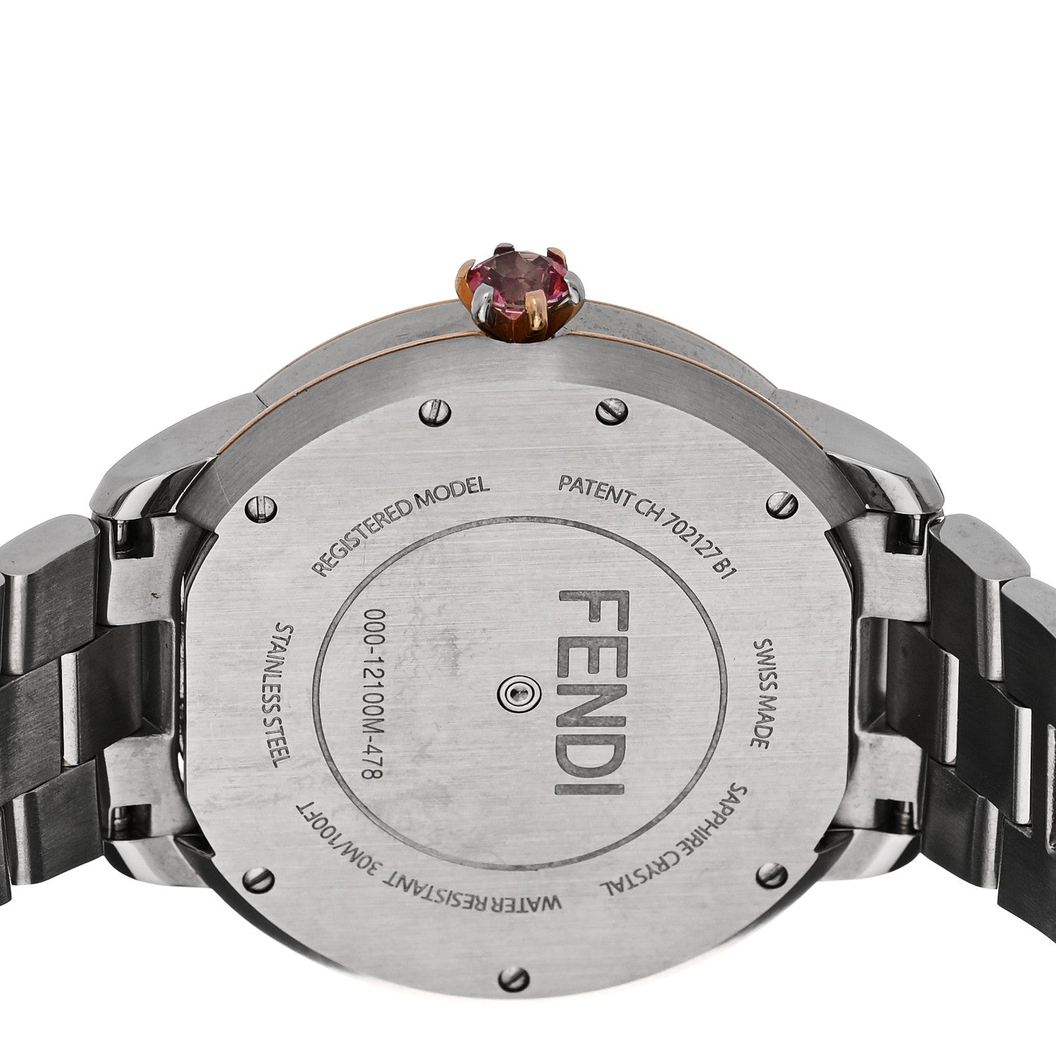 Fendi Stainless Steel Mother of Pearl Topaz Spinel 38mm Ishine Rotating Gem Two Tone Quartz Watch 4 of 5
